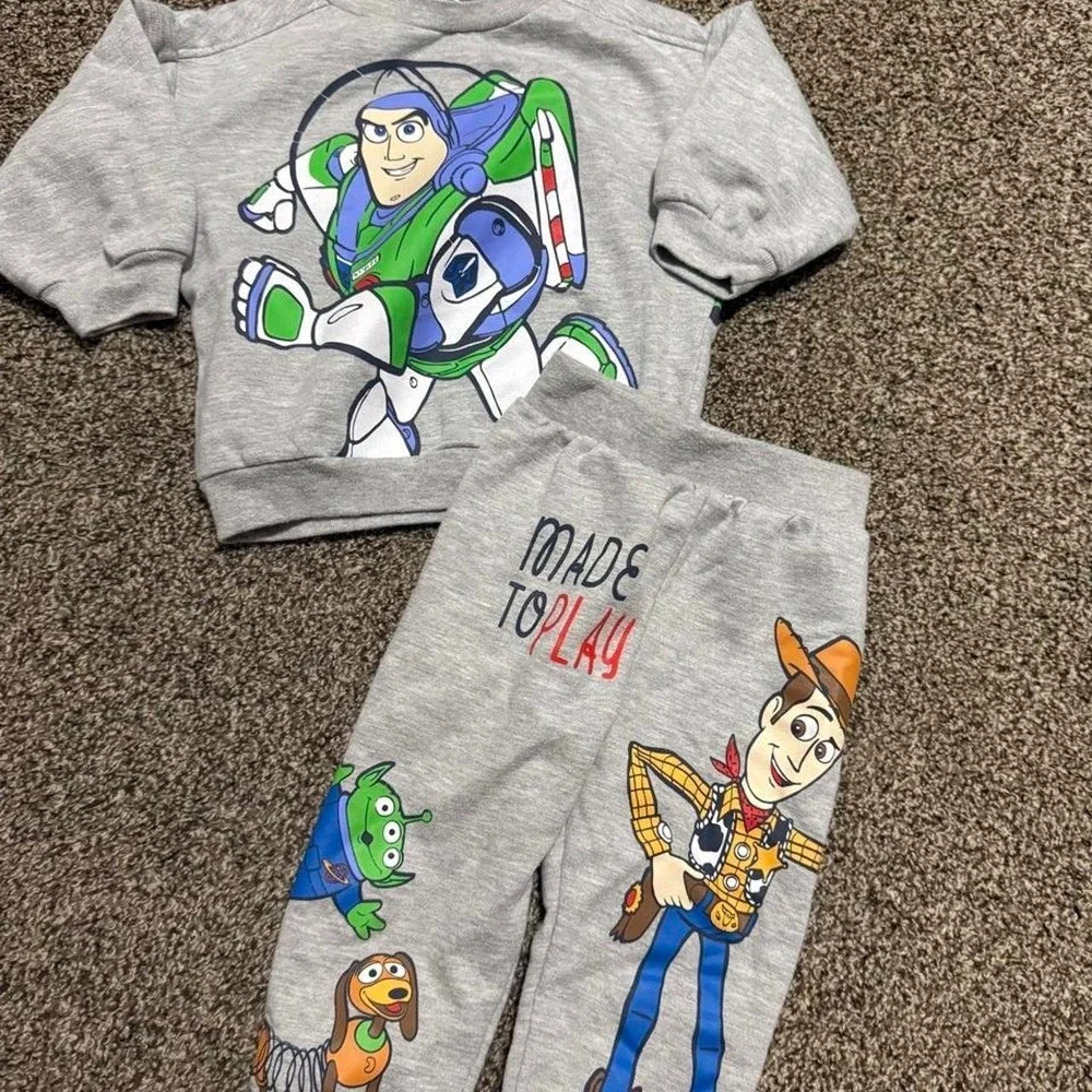 Disney Baby Toy Story Buzz Woody Rex Gray Fleece Sweatshirt Jogger Set 12M